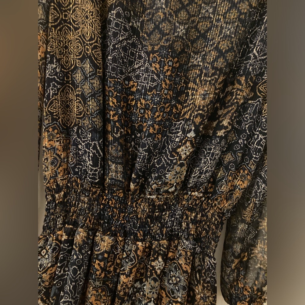 Michael Kors Tiered Ruffle Long Sleeve Wrap Dress - Navy Floral Large - Picture 6 of 6